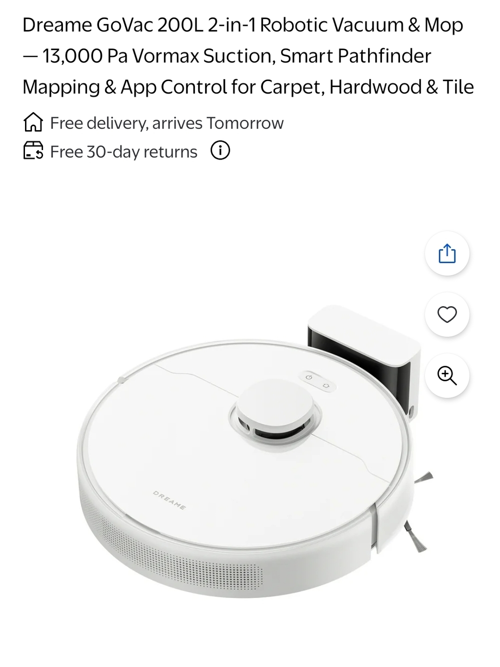 Dreame GoVac 200L White Robotic Vacuum & Mop